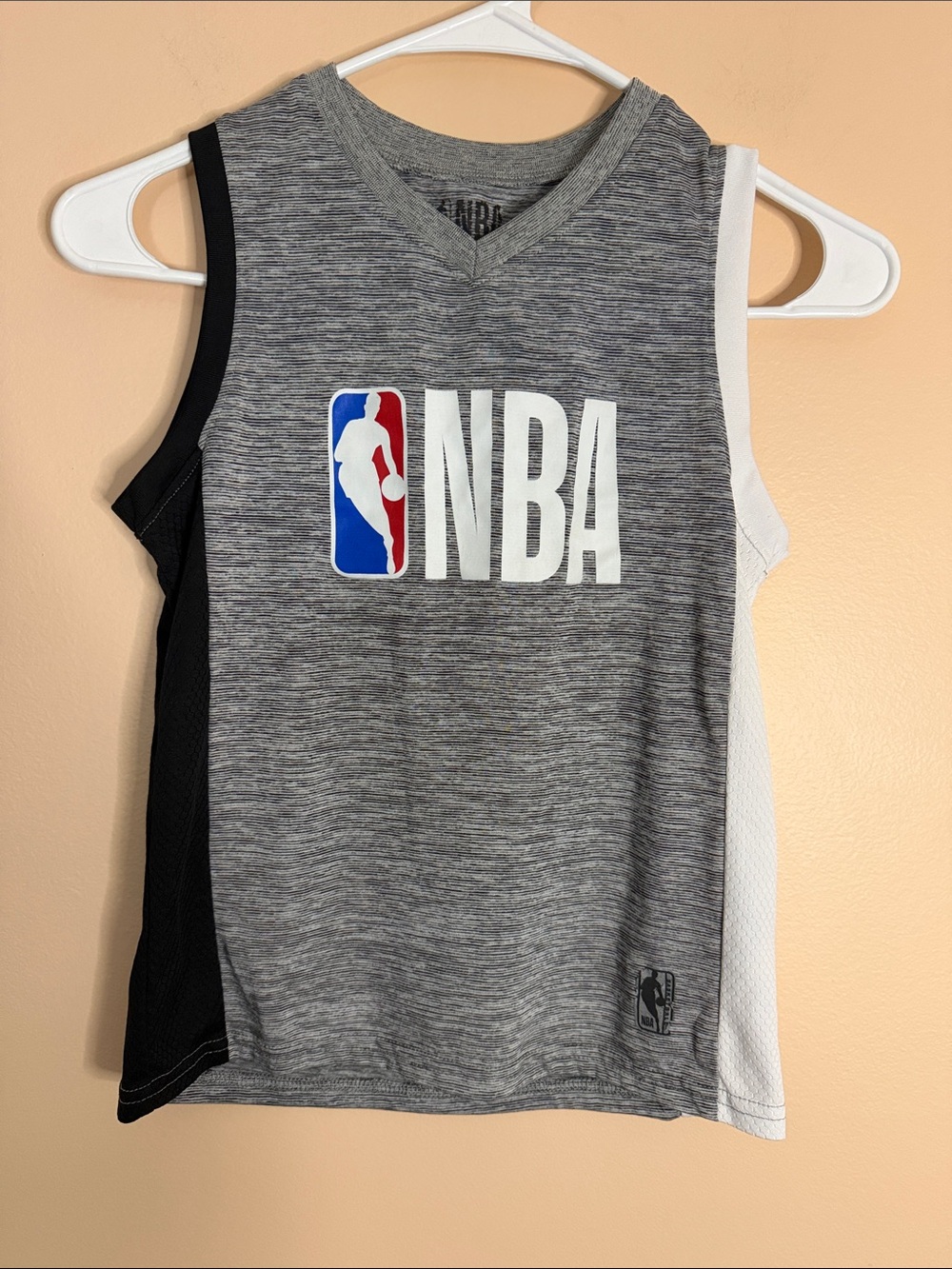NBA Grey Sleeveless Kids Basketball Jersey with Black & White Panels